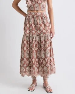 A-Line Midi Skirt with Boho Embroideries