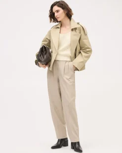 Beige Tapered-Leg High-Rise Pant