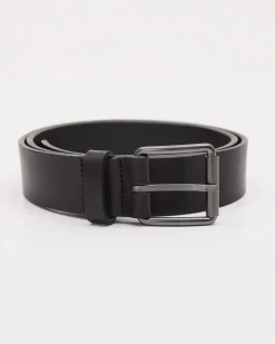 Black Leather Belt with Square Buckle