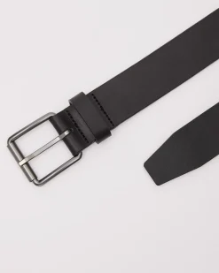 Black Leather Belt with Square Buckle