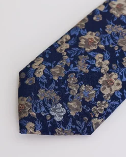 Blue Regular Tie with Floral Pattern
