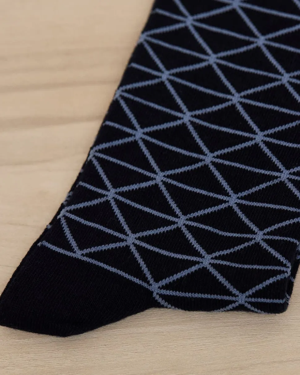 Blue Socks with Geometric Pattern