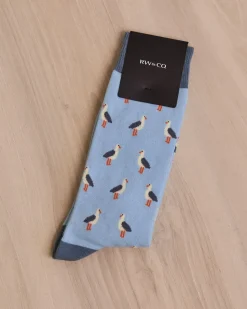 Blue Socks with Small Birds