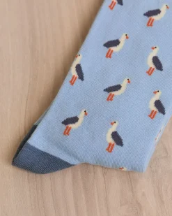 Blue Socks with Small Birds