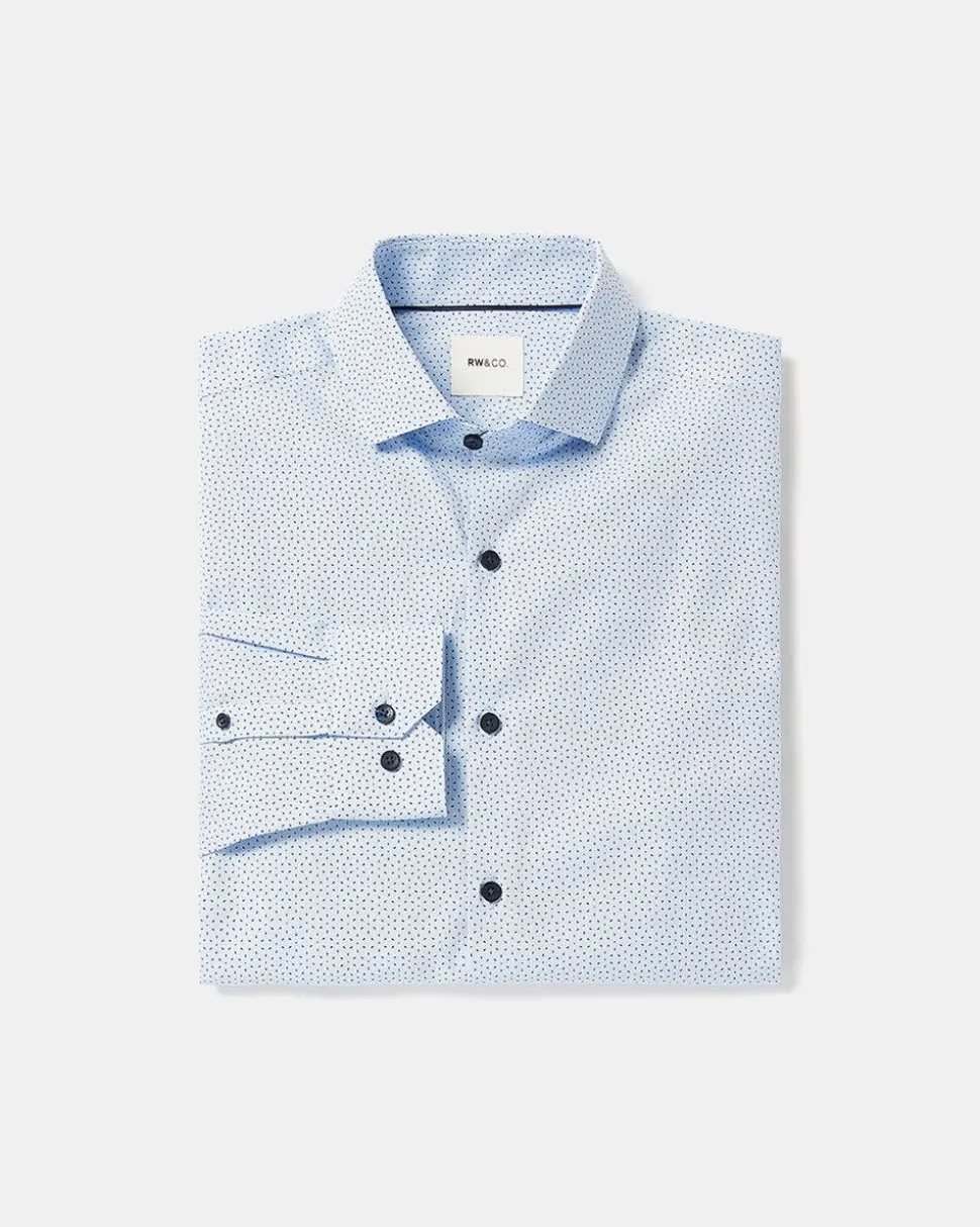 Blue Tailored-Fit Dress Shirt with Micro Geo Print