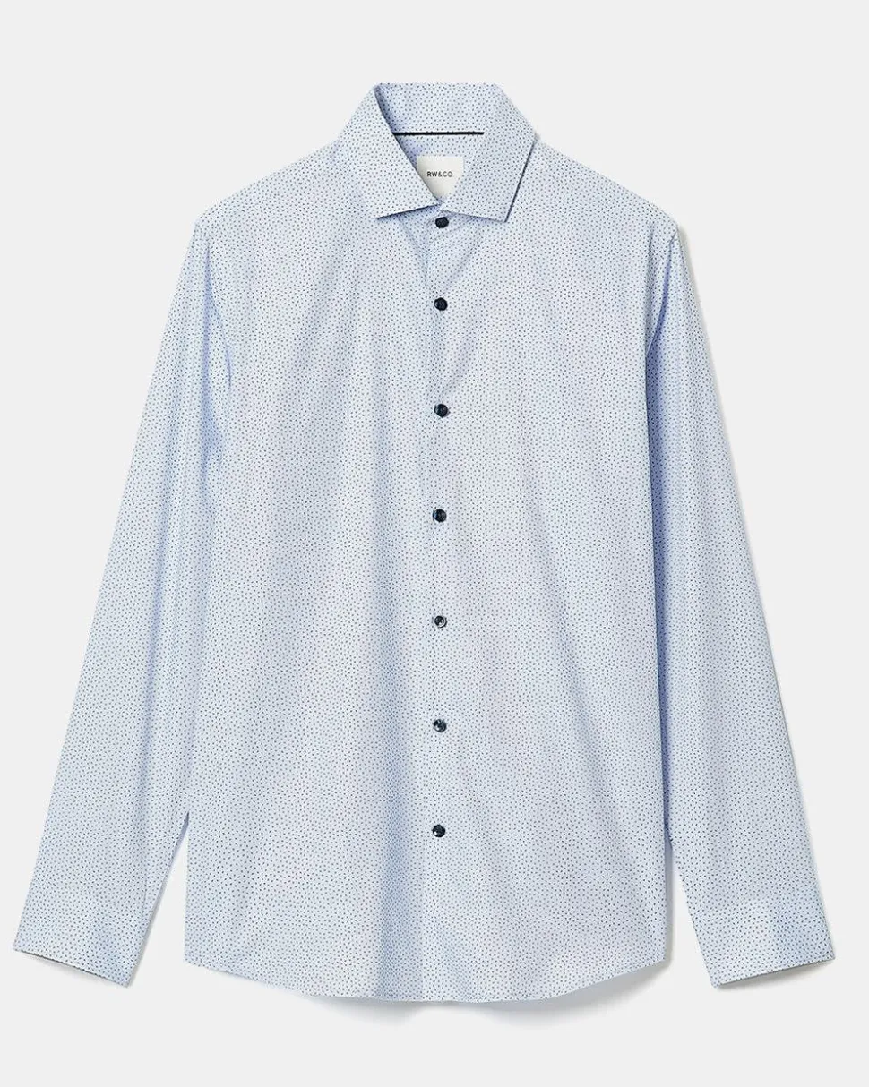 Blue Tailored-Fit Dress Shirt with Micro Geo Print
