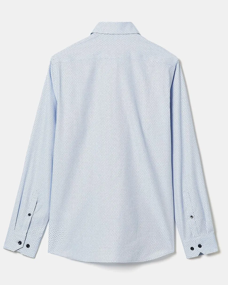 Blue Tailored-Fit Dress Shirt with Micro Geo Print