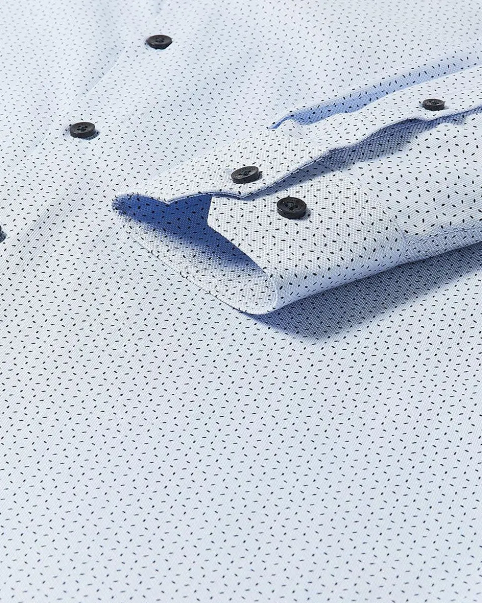 Blue Tailored-Fit Dress Shirt with Micro Geo Print