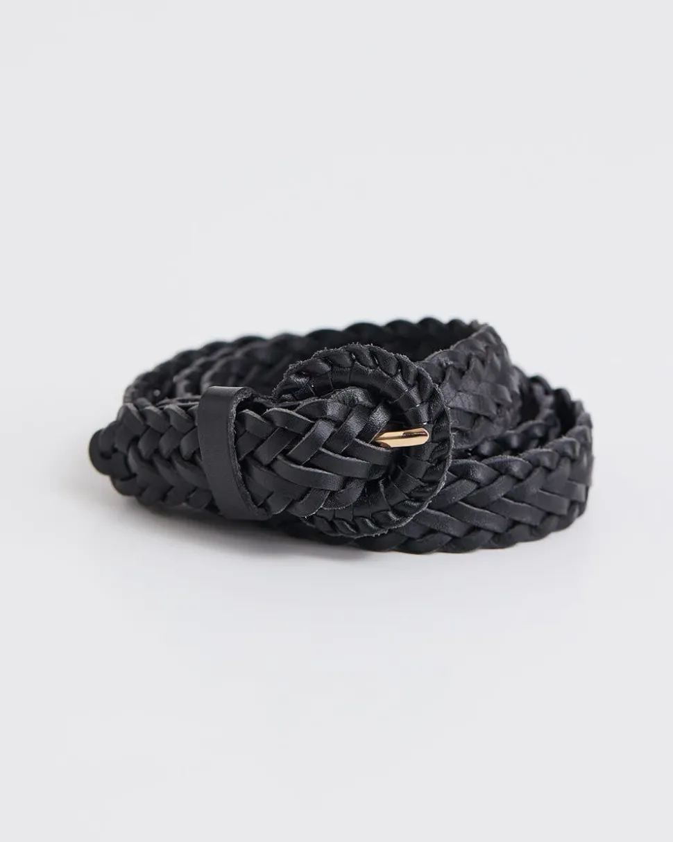 Braided Leather Belt with Half-Moon Buckle