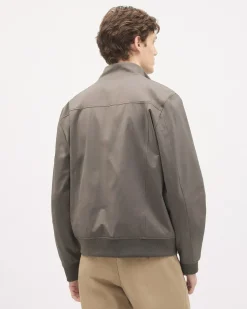 Brown Bomber Jacket with Funnel Neckline