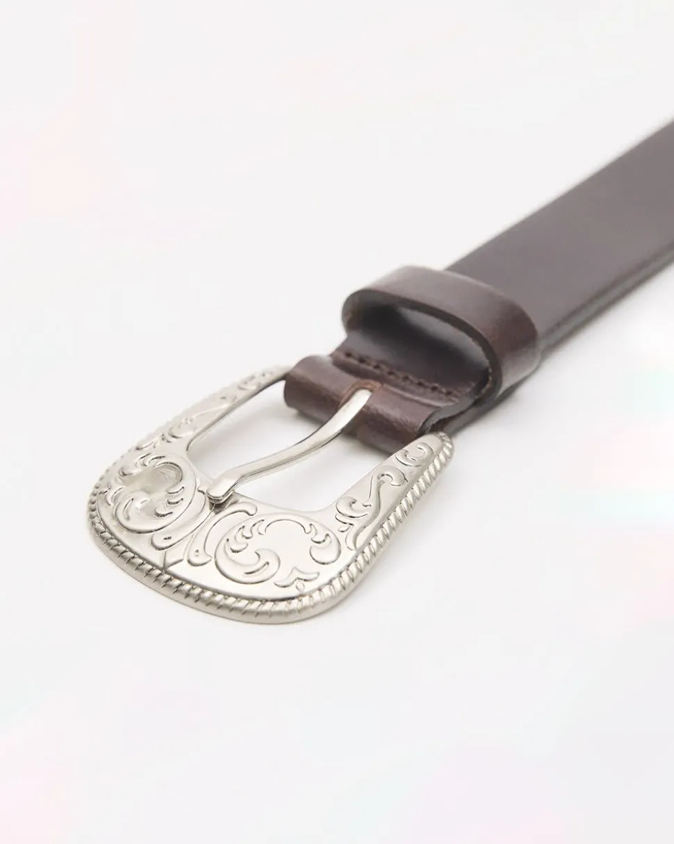 Brown Leather Belt with Western Buckle