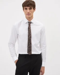 Brown Skinny Tie with Floral Pattern