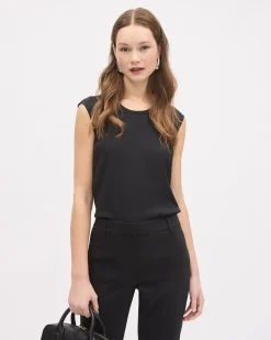 Cap-Sleeve Crew-Neck Blouse