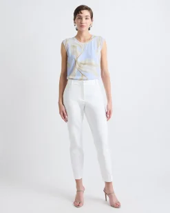 Cap-Sleeve Crew-Neck Blouse
