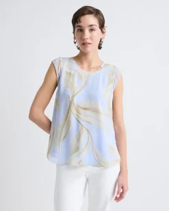 Cap-Sleeve Crew-Neck Blouse