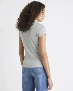 Cap-Sleeve Mock-Neck Ribbed Top