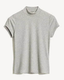 Cap-Sleeve Mock-Neck Ribbed Top