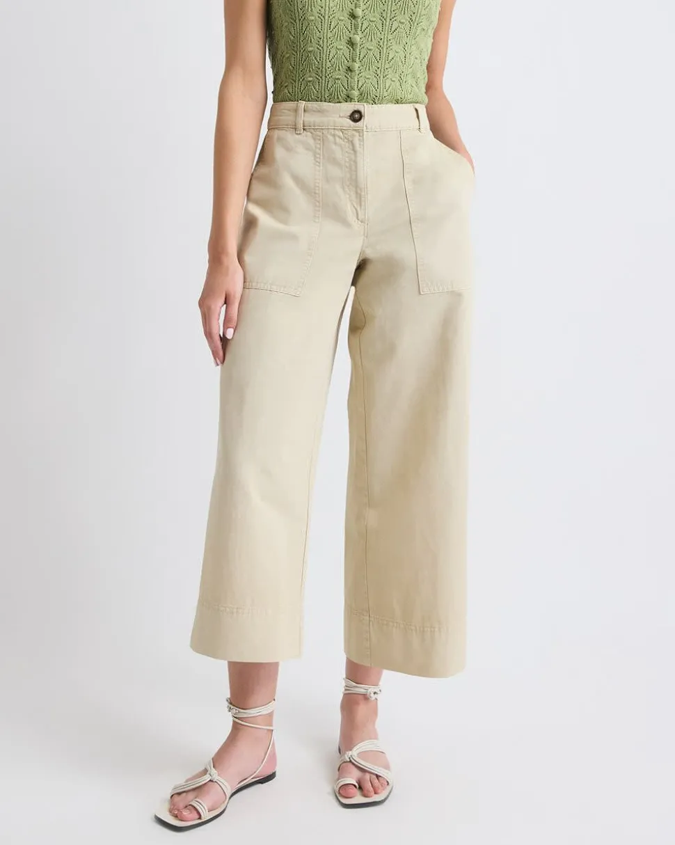 Cotton and Linen High-Rise Wide-Leg Pant