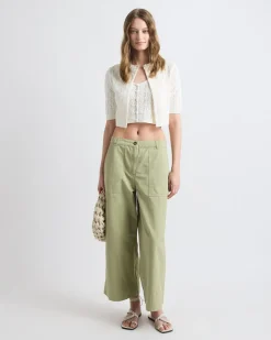 Cotton and Linen High-Rise Wide-Leg Pant