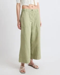 Cotton and Linen High-Rise Wide-Leg Pant