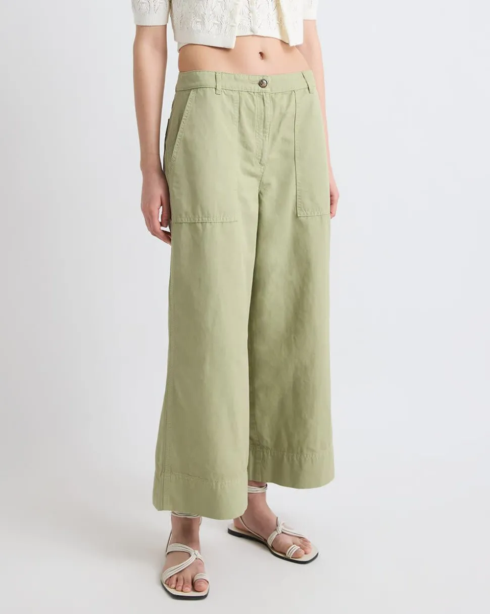 Cotton and Linen High-Rise Wide-Leg Pant