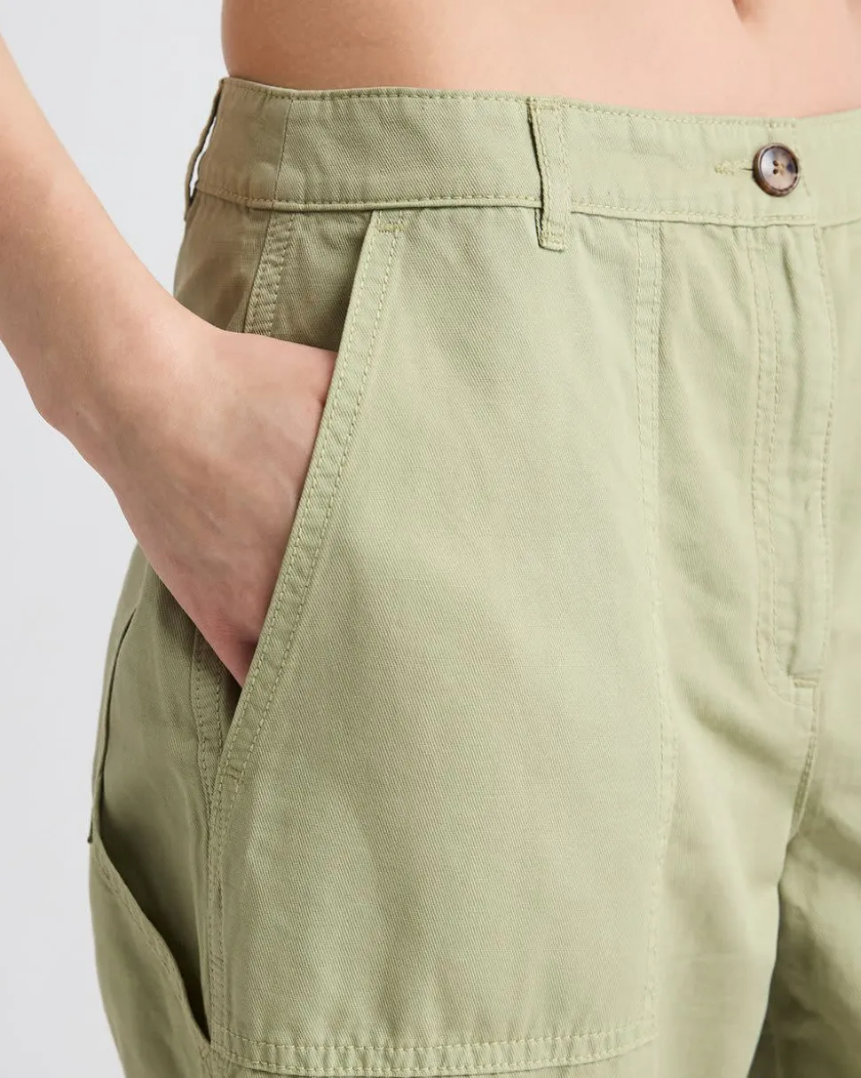Cotton and Linen High-Rise Wide-Leg Pant