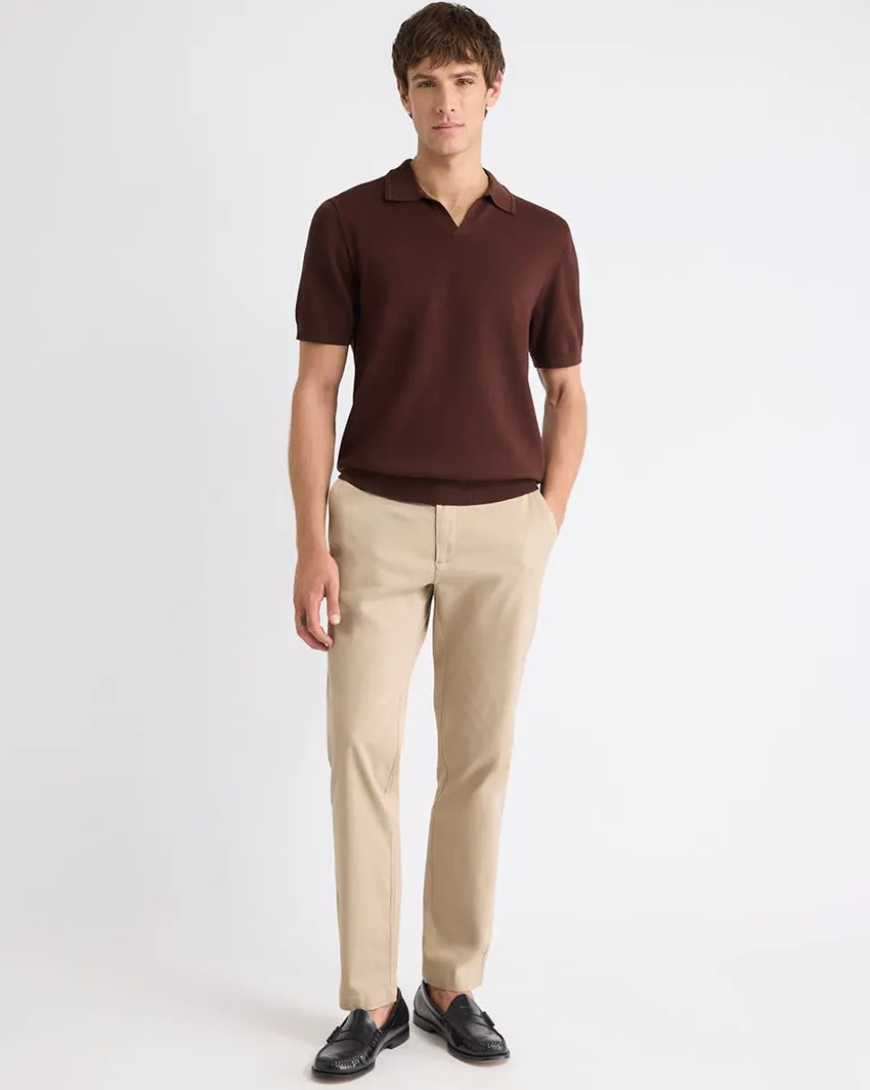 Cotton Short-Sleeve Polo with Johnny Collar