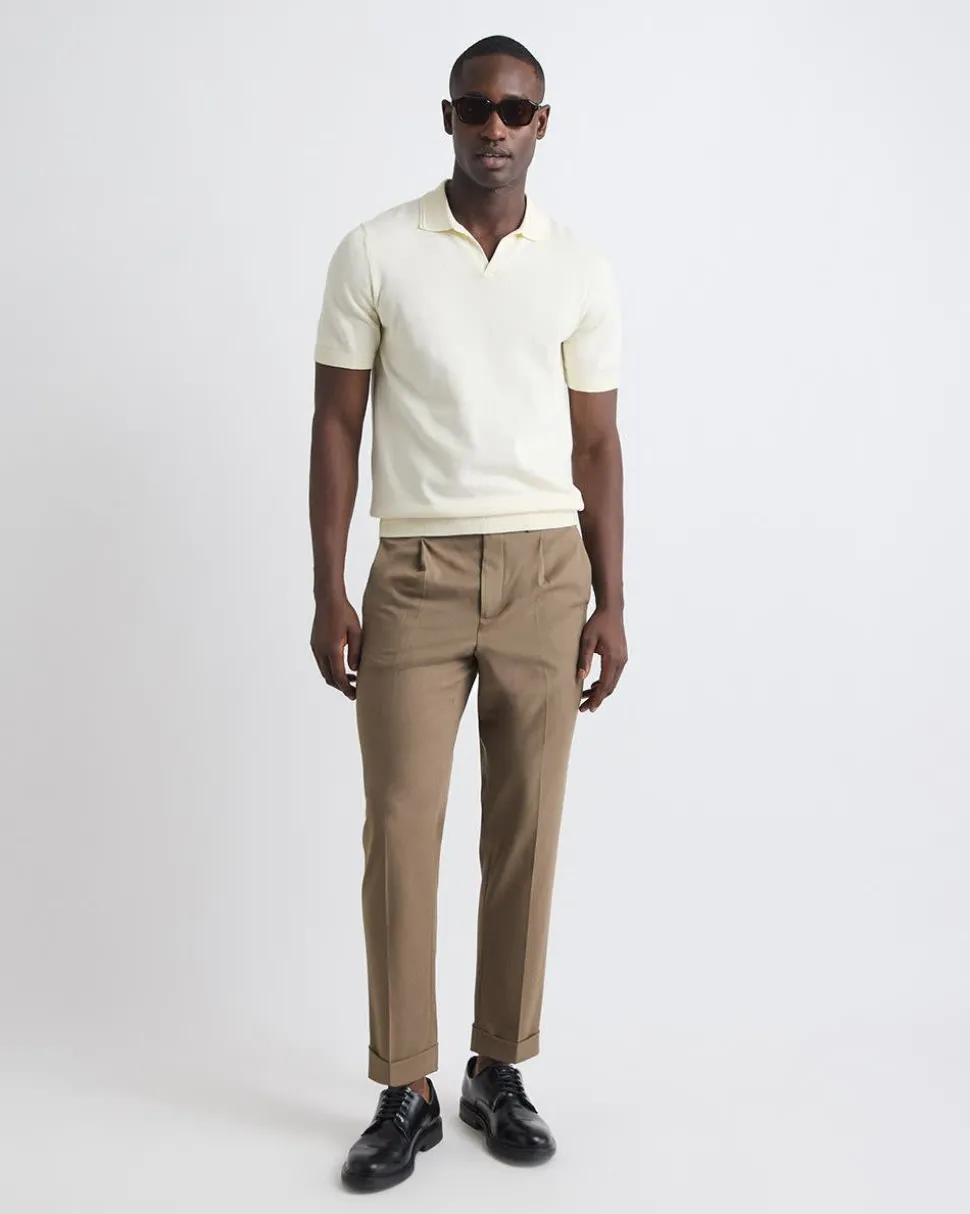 Cotton Short-Sleeve Polo with Johnny Collar