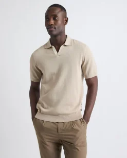 Cotton Short-Sleeve Polo with Johnny Collar