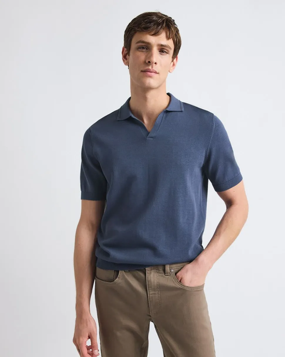 Cotton Short-Sleeve Polo with Johnny Collar