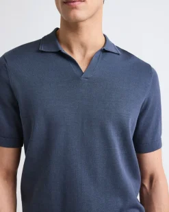 Cotton Short-Sleeve Polo with Johnny Collar