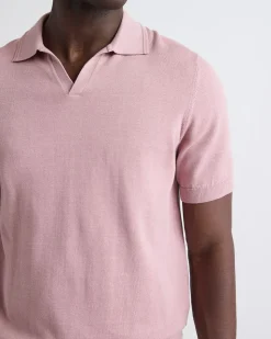 Cotton Short-Sleeve Polo with Johnny Collar