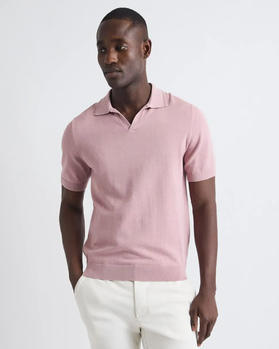Cotton Short-Sleeve Polo with Johnny Collar