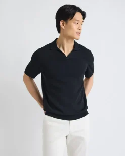 Cotton Short-Sleeve Polo with Johnny Collar