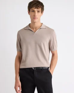 Cotton Short-Sleeve Polo with Johnny Collar