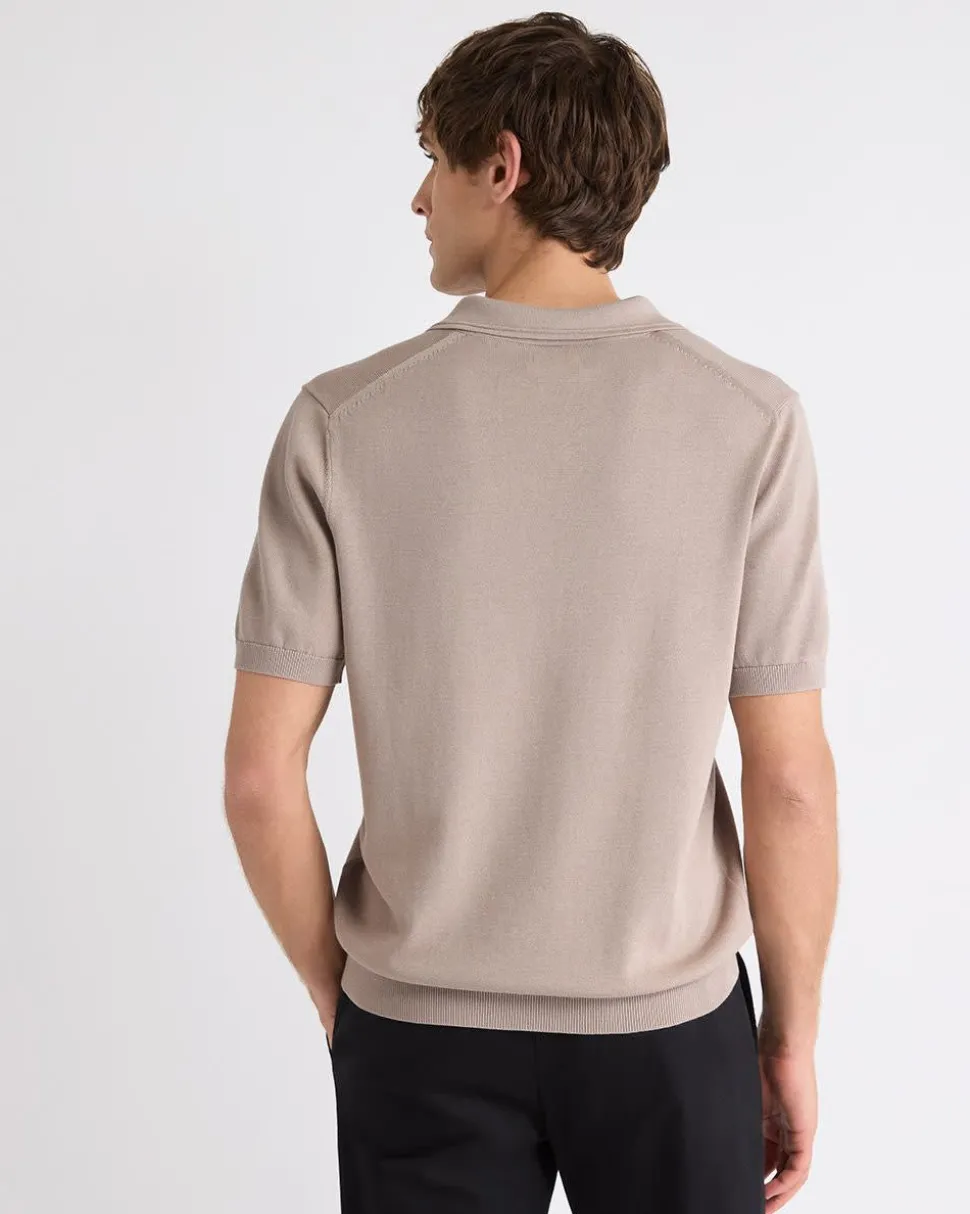 Cotton Short-Sleeve Polo with Johnny Collar
