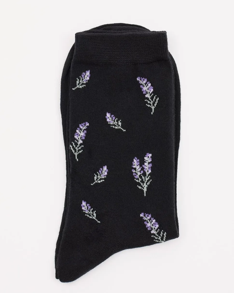 Cotton Socks with Lavender Flowers