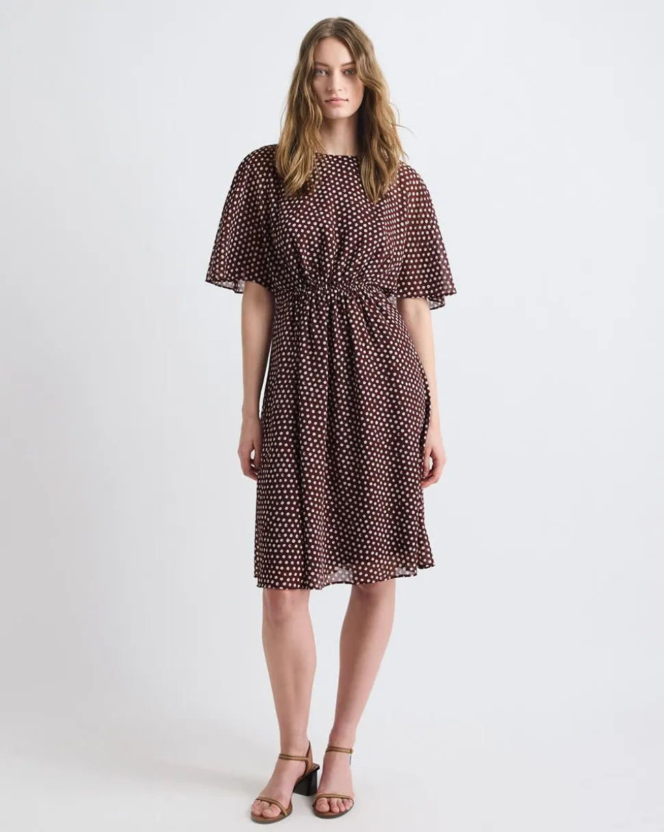Crew-Neck Chiffon Midi Dress with Short Flutter Sleeves