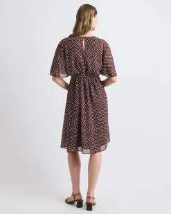 Crew-Neck Chiffon Midi Dress with Short Flutter Sleeves