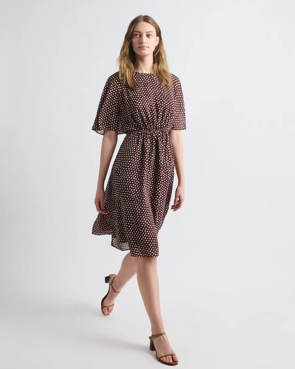 Crew-Neck Chiffon Midi Dress with Short Flutter Sleeves