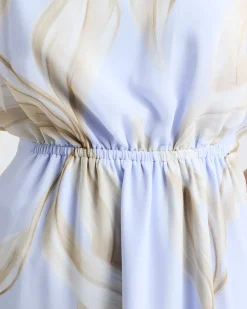 Crew-Neck Chiffon Midi Dress with Short Flutter Sleeves