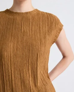 Crew-Neck Crinkled-Knit Top with Cap Sleeves