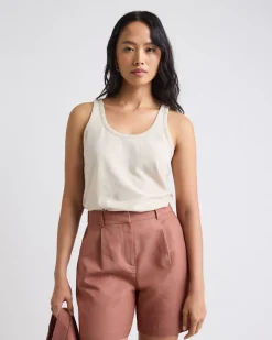 Crew-Neck Linen-Blend Tank Top