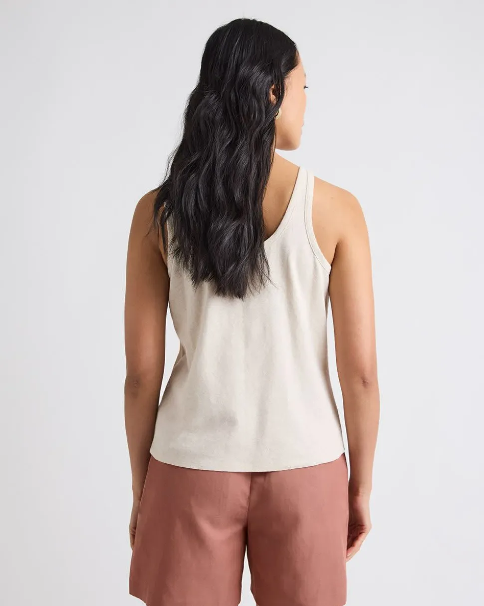 Crew-Neck Linen-Blend Tank Top