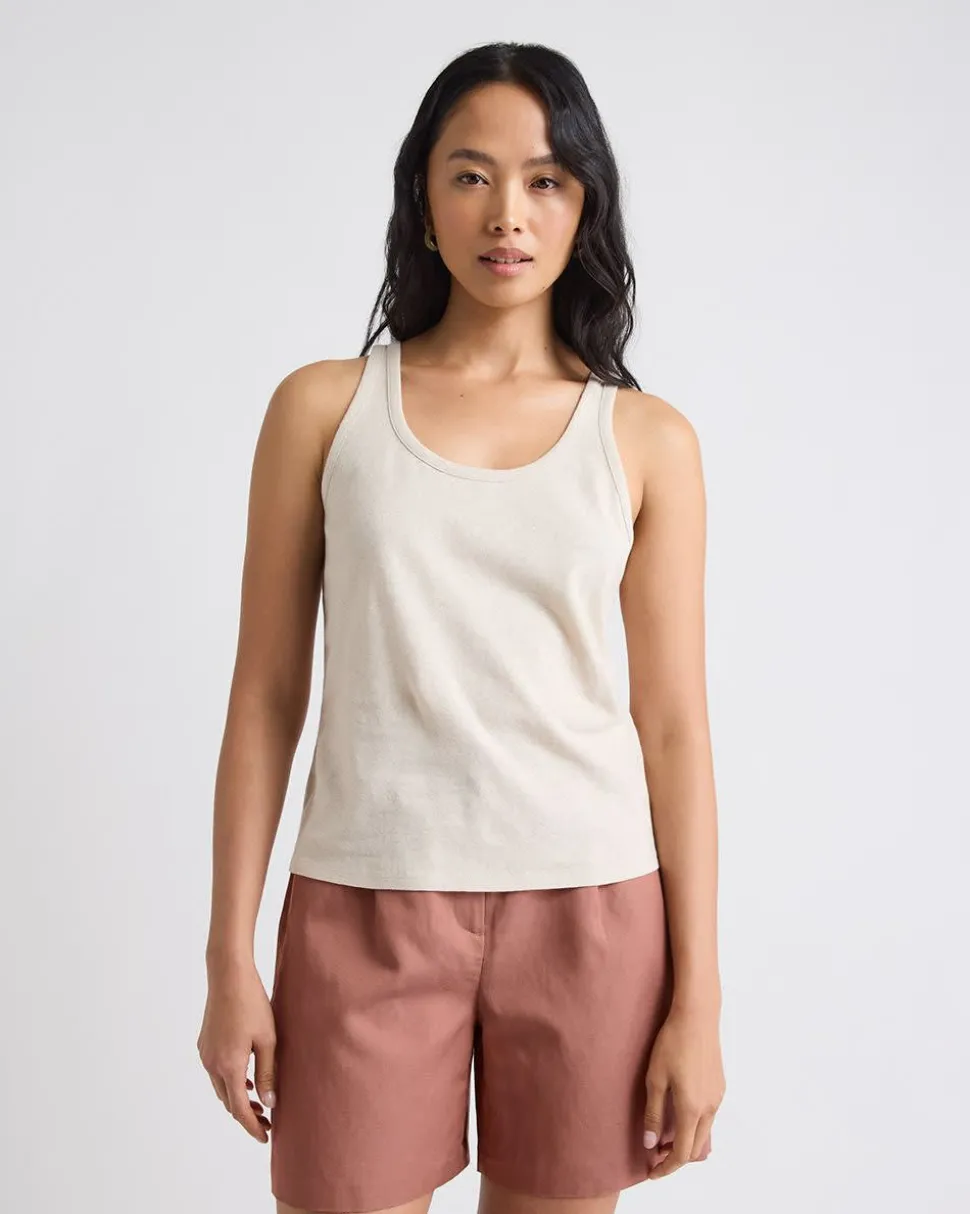 Crew-Neck Linen-Blend Tank Top