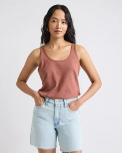 Crew-Neck Linen-Blend Tank Top
