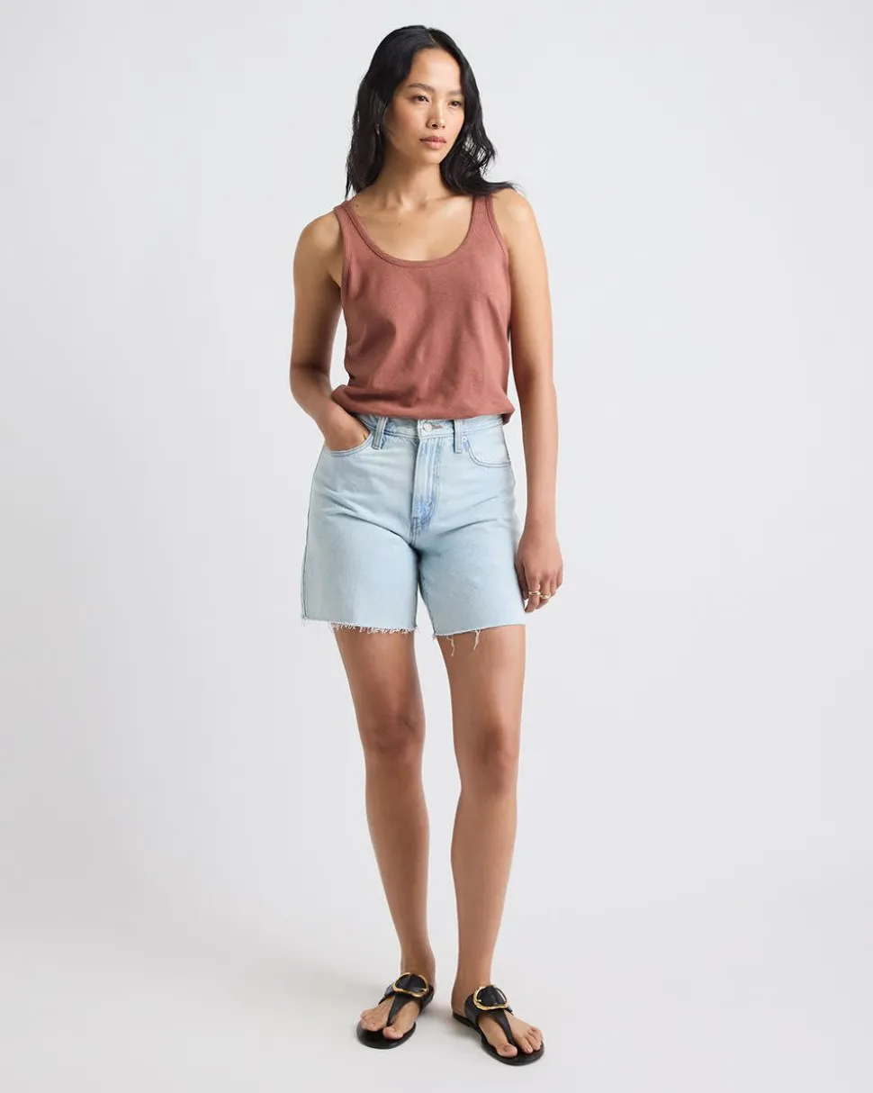 Crew-Neck Linen-Blend Tank Top