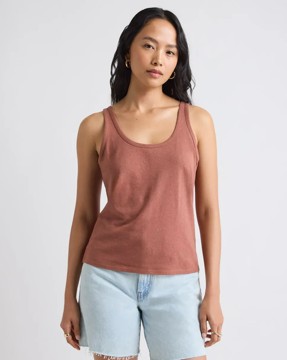 Crew-Neck Linen-Blend Tank Top