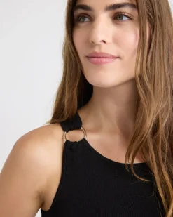 Crew-Neck Racerback Fitted Tank with Ring on Shoulder