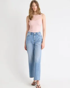 Crew-Neck Ribbed Cami with Sheer Yoke
